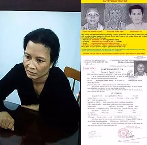 Đối tượng Lương Thị Thanh Hương sau khi bị bắt và thông tin truy nã đăng trên facebook Cảnh sát hình sự Khánh Hòa