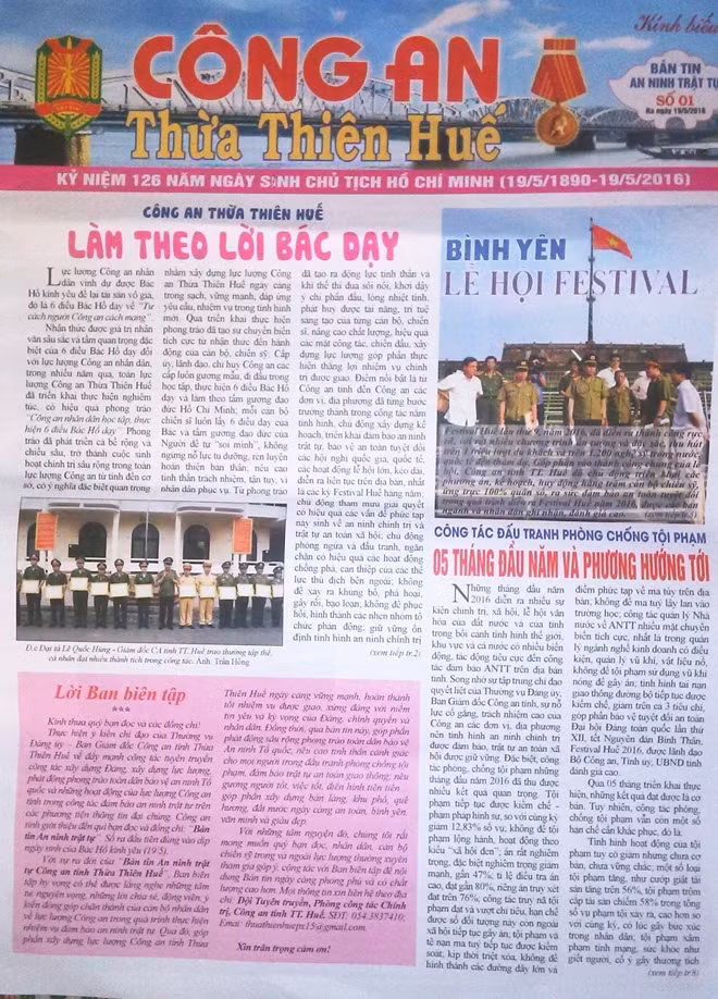 Bản tin ANTT Công an tỉnh Thừa Thiên- Huế ra số đầu tiên vào ngày 19-5-2016.