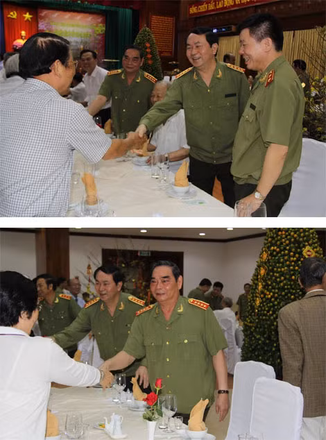 Đồng chí Thường trực Ban Bí thư Lê Hồng Anh và Bộ trưởng Trần Đại Quang thăm hỏi các đồng chí lão thành Công an.