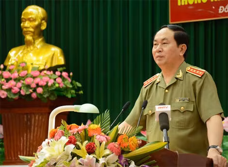Đại tướng Trần Đại Quang, Ủy viên Bộ Chính trị, Bộ trưởng Bộ Công an phát biểu tại buổi gặp mặt thân mật với lãnh đạo, nguyên lãnh đạo tỉnh Đồng Tháp qua các thời kỳ; các Mẹ Việt Nam Anh hùng; Anh hùng LLVTND; các cựu chiến binh…