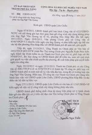Công văn tạm dừng tháo dỡ của UBND TP. Đà Nẵng.