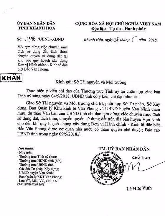 Văn bản chỉ đạo của Chủ tịch UBND tỉnh Khánh Hòa Văn bản chỉ đạo của Chủ tịch UBND tỉnh Khánh Hòa