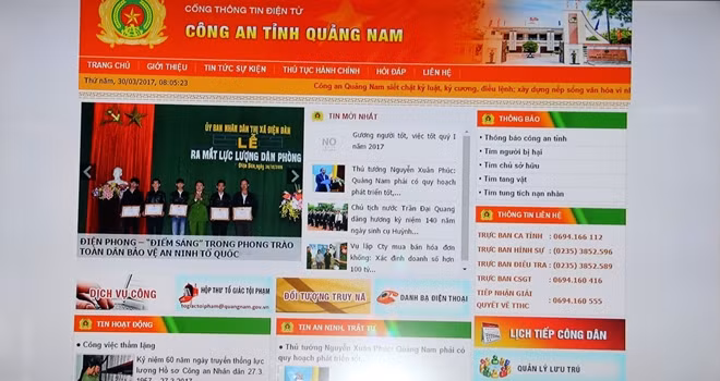 Giao diện Cổng thông tin điện tử Công an tỉnh Quảng Nam.