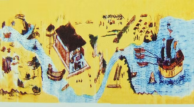 Hình vẽ về Dinh trấn Thanh Chiêm hiện đang được lưu giữ tại chùa Jyomoji, TP Nagoya, Nhật Bản.
