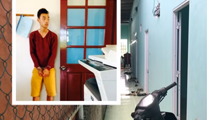 Đối tượng Huy và hiện trường dãy trọ nơi xảy ra sự việc Huy đánh V.