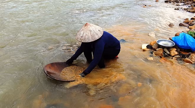 Vài người phụ nữ cũng tham gia vào công việc mót vàng.