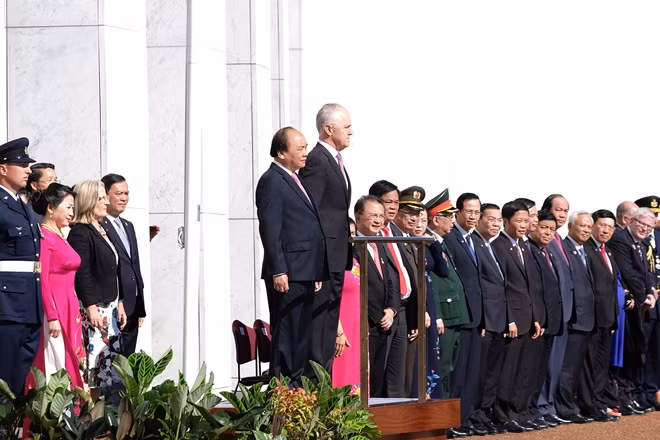 Lễ đón Thủ tướng Nguyễn Xuân Phúc tại Australia. Ảnh: VGP/Quang Hiếu