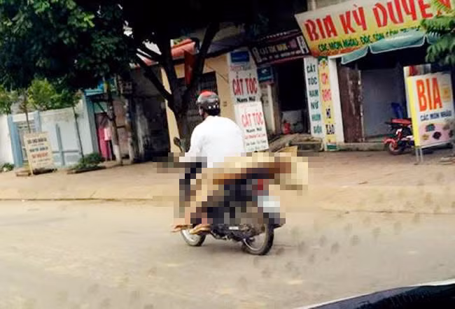 Tử thi chở trên xe máy gây thương tâm trong dư luận (ảnh: internet).