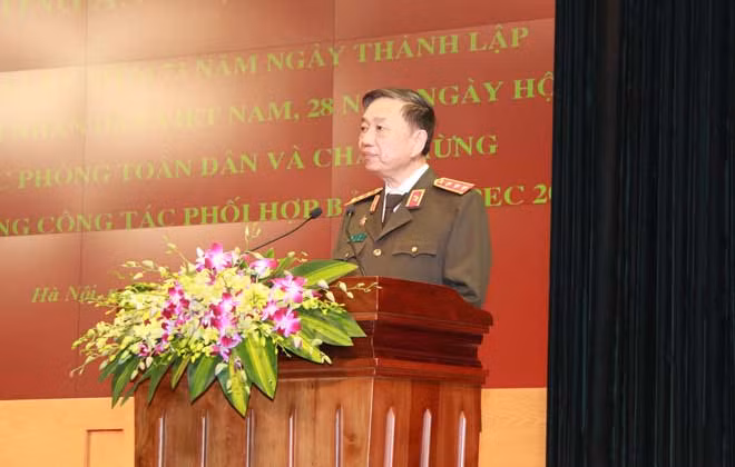 Bộ trưởng Bộ Công an Tô Lâm phát biểu tại buổi gặp mặt. Bộ trưởng Bộ Công an Tô Lâm phát biểu tại buổi gặp mặt.