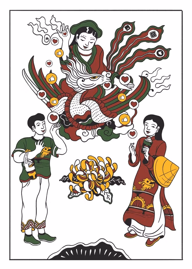 Tác phẩm "Bà Nguyệt se duyên" họa sỹ Phương Trinh.
