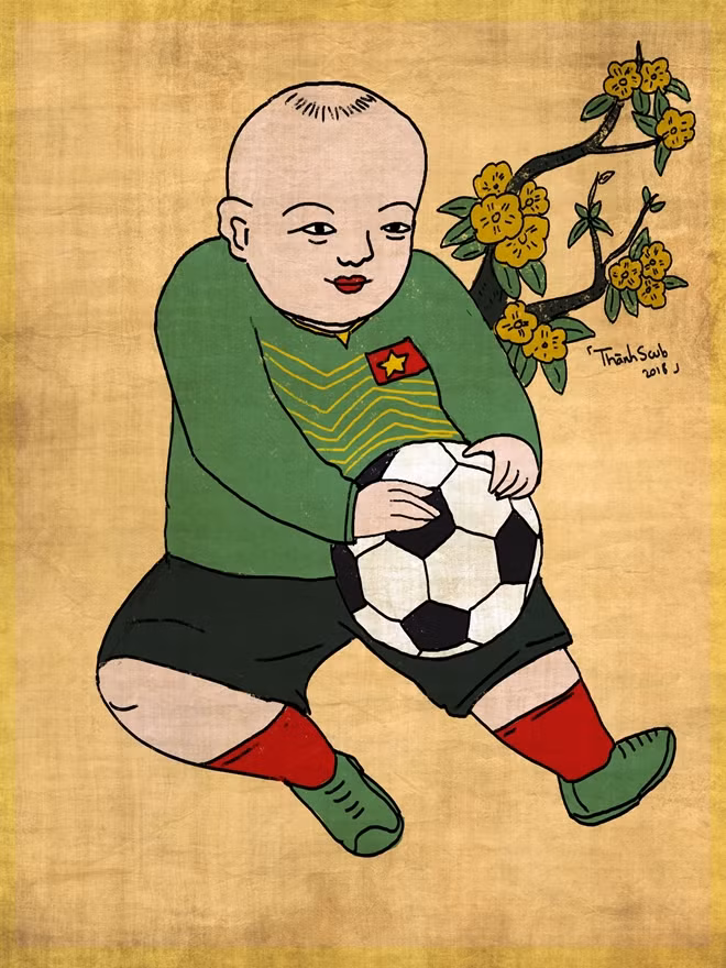 Tác phẩm “U23 - đứa con của mọi nhà” - họa sỹ Thành Nguyễn.