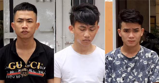 Từ trái qua phải: đối tượng Tiến cầm đầu vụ lừa đảo và hai đồng phạm tích cực của Tiến.