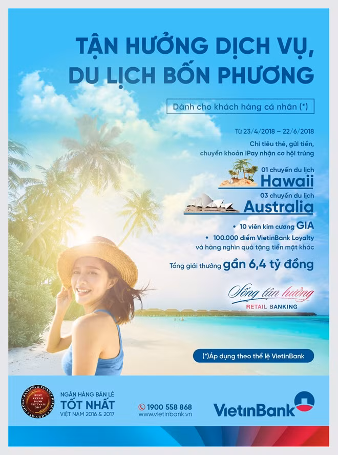 Cơ hội du lịch Hawaii, Úc cùng nhiều quà tặng giá trị khác chỉ có tại VietinBank.