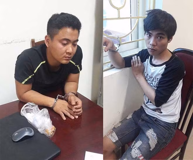 Đối tượng Giang và Hùng tại cơ quan công an.