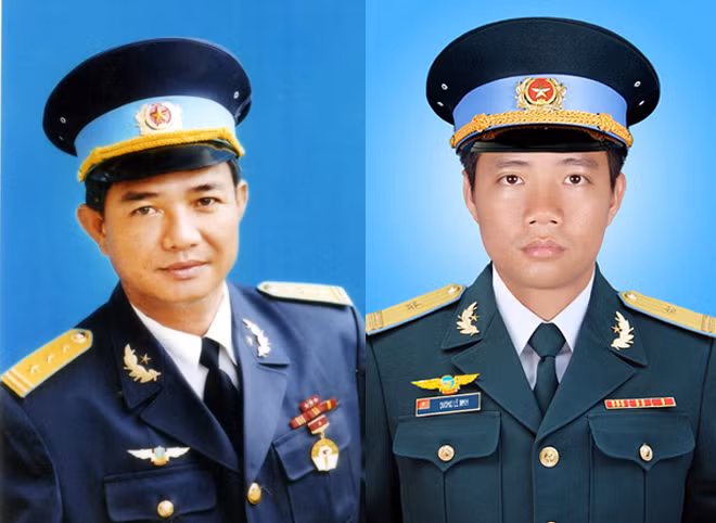 Di ảnh Thượng tá Dương Văn Thanh - Anh hùng lực lượng vũ trang và con trai - Thiếu tá Dương Lê Minh.
