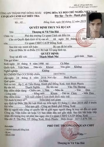 Quyết định truy nã Thạch Minh Nhí.