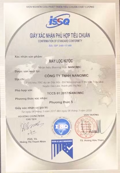 Giấy xác nhận phù hợp tiêu chuẩn Việt Nam của Viện Nghiên cứu phát triển chất lượng. Giấy xác nhận phù hợp tiêu chuẩn Việt Nam của Viện Nghiên cứu phát triển chất lượng.