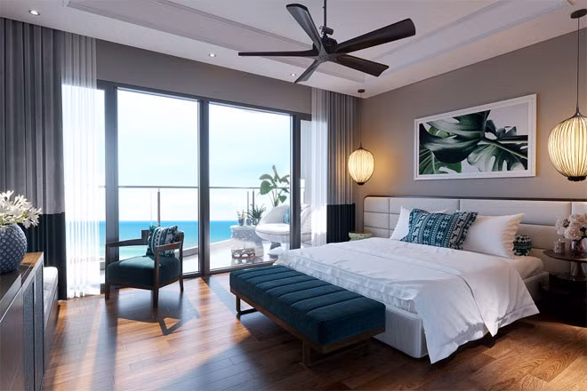 Các căn condotel tại Mövenpick Resort Waverly Phú Quốc có thiết kế sang trọng với 100% view biển và hồ.