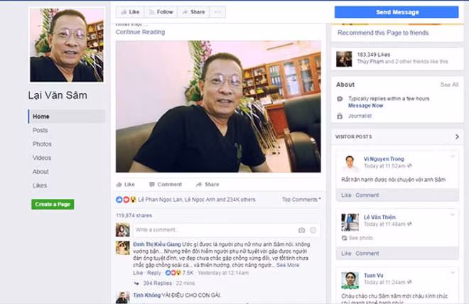 Nhà báo Lại Văn Sâm nhiều lần bị mạo danh trên facebook.