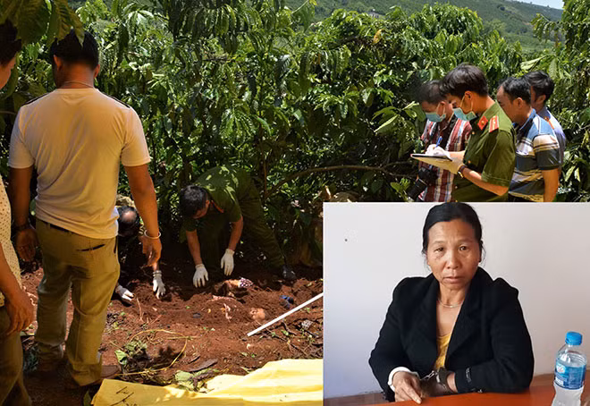 Nghiêm Thị Nhi và hiện trường vụ án.