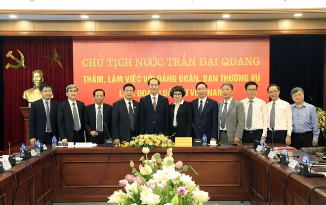 Chủ tịch nước Trần Đại Quang và các đại biểu tại buổi làm việc. Ảnh: TTXVN