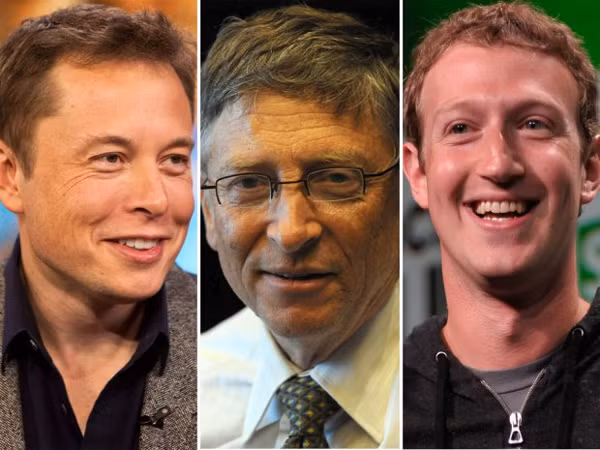Từ trái qua phải: Ion Musk, Warren Buffett, Mark Zuckerberg. Từ trái qua phải: Ion Musk, Warren Buffett, Mark Zuckerberg.