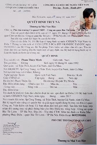 Quyết định truy nã Phạm Thiện Minh. Quyết định truy nã Phạm Thiện Minh.