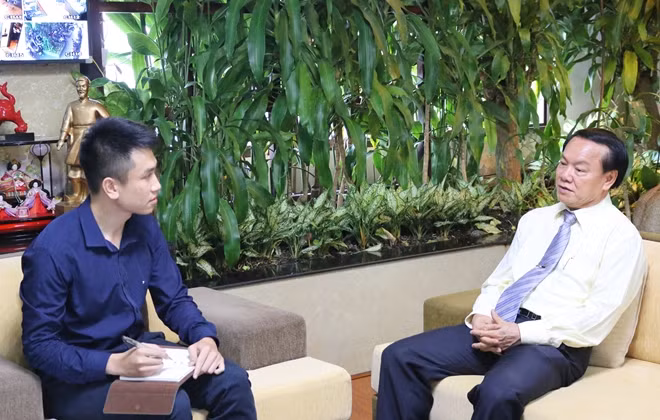 Ông Lê Thanh Thuấn - Chủ tịch HĐQT Tập đoàn Sao Mai trả lời phỏng vấn.