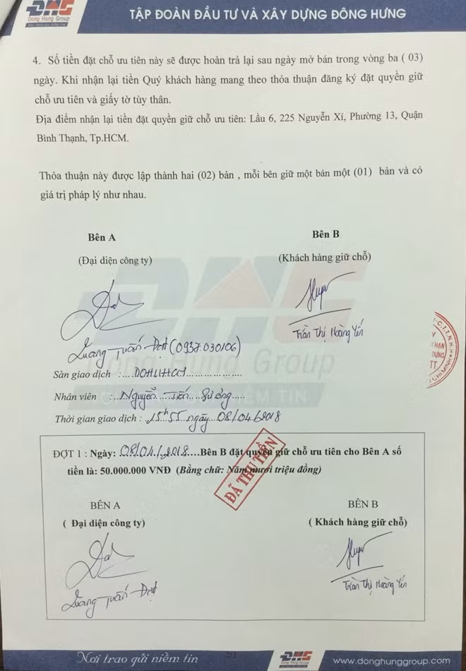 Nhiều khách hàng tại dự án Ngô Chí Quốc 1 đang bị Đông Hưng Group chiếm giữ tiền cọc nhiều tháng không chịu trả