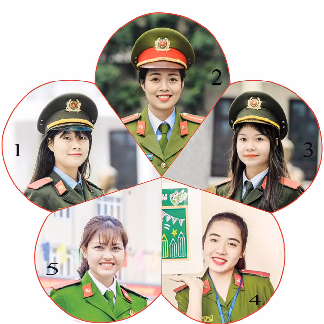 1: Nguyễn Thị Kim Ngân; 2: Nguyễn Phương Loan; 3: Hà Diệu Linh; 4: Đinh Thị Mỹ Châu; 5: Lê Thị Thùy Linh.