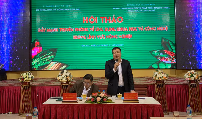 Trần Quang Tuấn - Giám đốc Trung tâm NC&PT truyền thông KH&CN phát biểu tại hội thảo. Trần Quang Tuấn - Giám đốc Trung tâm NC&PT truyền thông KH&CN phát biểu tại hội thảo.