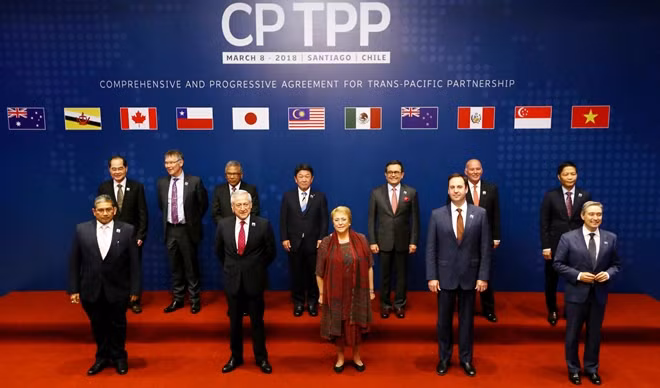 Các nước thành viên CPTPP tại lễ ký kết hiệp định ngày 8-3 tại Santiago, Chile. Ảnh: Reuters