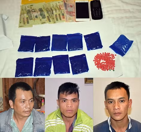 Các đối tượng cùng tang vật.
