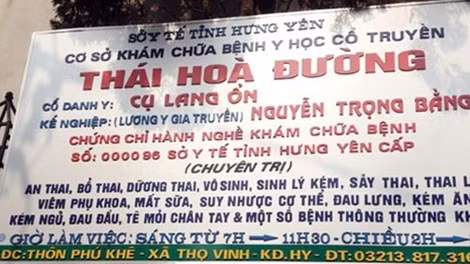 Biển hiệu quảng cáo về phòng khám Thái Hòa Đường.