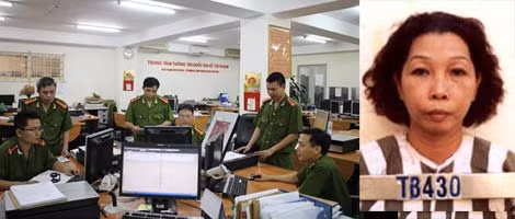 Cán bộ, chiến sĩ Trung tâm Thông tin quốc gia về tội phạm cần mẫn tra cứu phục vụ công tác điều tra (ảnh lớn) và chân dung siêu lừa Lê Thị Mỹ Trúc Giang.
