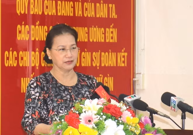 Chủ tịch Quốc hội phát biểu tại buổi tiếp xúc cử tri ở quận Cái Răng.