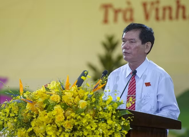 Bí thư Tỉnh ủy Trà Vinh Trần Trí Dũng phát biểu khai mạc đại hội.