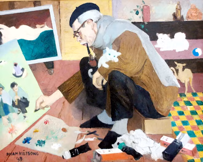 Tranh tự họa của thầy Phạm Viết Song.
