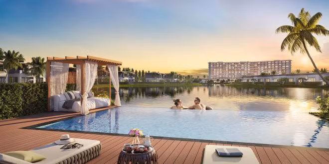 Không gian thiên nhiên giao hòa khoáng đạt, tầm nhìn rộng mở , view trực diện hồ cảnh quan tại Lagoon Villas giúp gia chủ thoải mái thư giãn tại không gian xanh yên bình