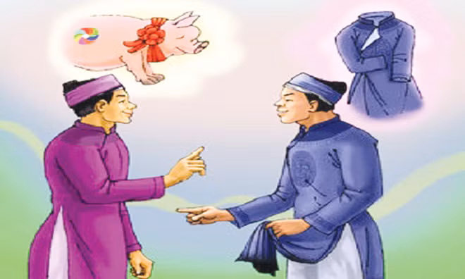 Tranh minh họa truyện “Lợn cưới, áo mới”. Ảnh: Sưu tầm.