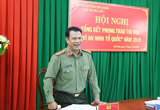 Thượng tá Nay Gia Phú – Phó Giám đốc Công an tỉnh phát biểu chỉ đạo tại hội nghị.