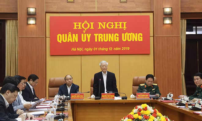 Tổng Bí thư, Chủ tịch nước, Bí thư Quân ủy Trung ương Nguyễn Phú Trọng phát biểu tại hội nghị.