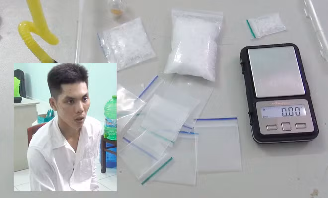 Đối tượng Thái Văn Ẩn và tang vật.