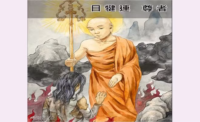 Cảnh Mục Kiền Liên cứu mẹ. Cảnh Mục Kiền Liên cứu mẹ.