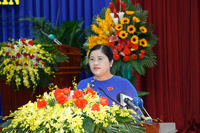 Bà Trần Tuệ Hiền phát biểu nhận nhiệm vụ.
