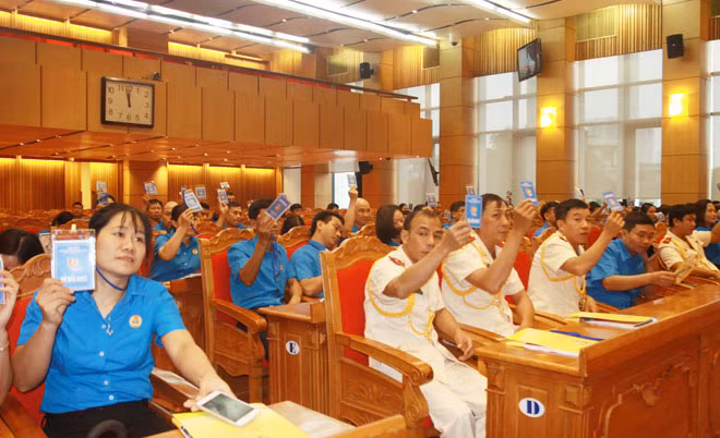Các đại biểu biểu quyết thông qua Nghị quyết Đại hội.