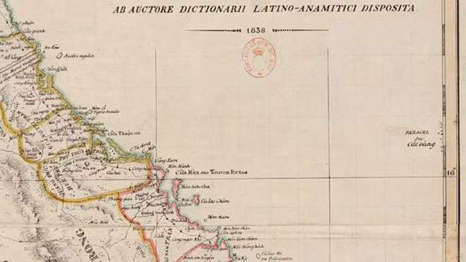 PARACEL seu Cát Vàng, trích “An Nam đại quốc họa đồ”, 1838, Tabert. 84x45 cm. Nguồn: Courtesy Olin Library Map Collection, Cornell University, G8005 1838. T3.