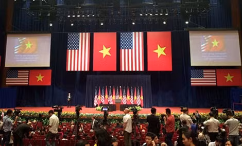 Khán phòng Trung tâm Hội nghị quốc gia - nơi ông Obama phát biểu trước 2.000 người (ảnh VnE).