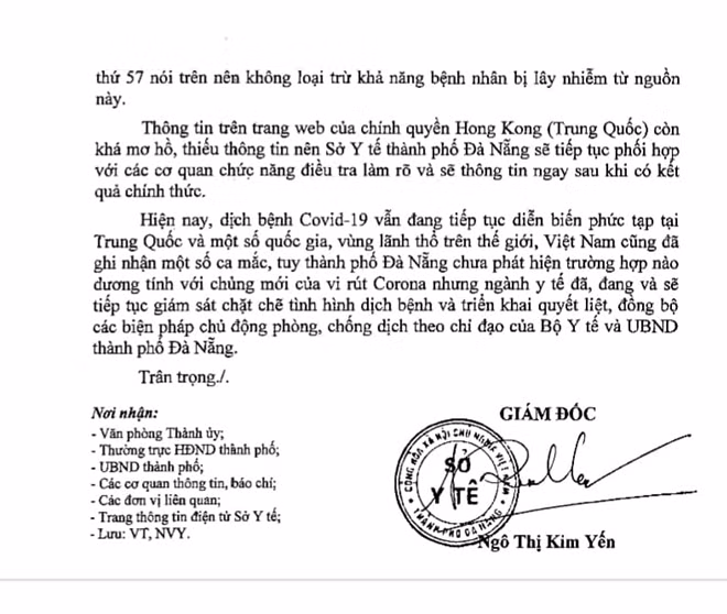 Đà Nẵng khẳng định: Loại trừ khả năng du khách Hong Kong bị Covid -19 mắc bệnh tại TP Đà Nẵng hoặc lây nhiễm truyền bệnh cho người dân tại thành phố Đà Nẵng.