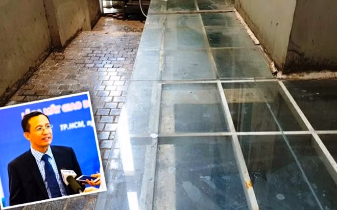 Tiến sĩ Bùi Quang Tín và vị trí giếng trời nơi ông rơi từ tầng 14 chung cư xuống tử vong